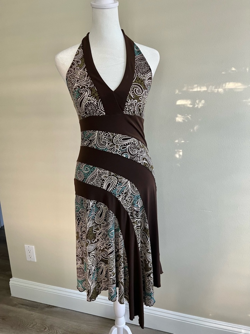 Brown Paisley Asymmetrical Hem Boho Fairy Dress BCX Small
